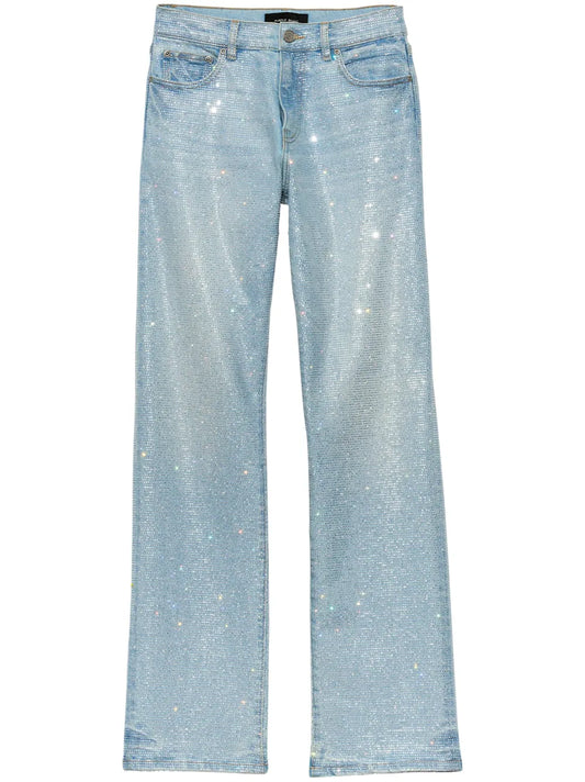 Rhinestone-Embellished Straight-Leg Jeans