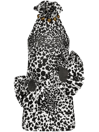 Ruffled Dalmatian-Jacquard Minidress