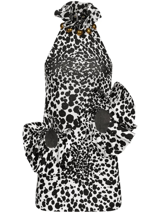 Ruffled Dalmatian-Jacquard Minidress