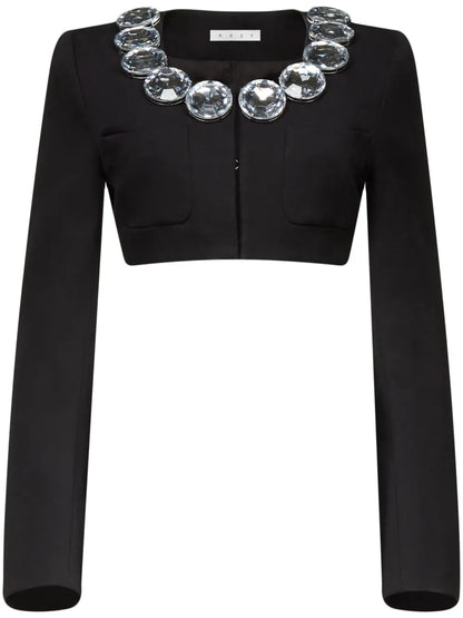 Crystal-Embellished Cropped Wool Jacket