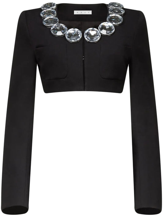 Crystal-Embellished Cropped Wool Jacket