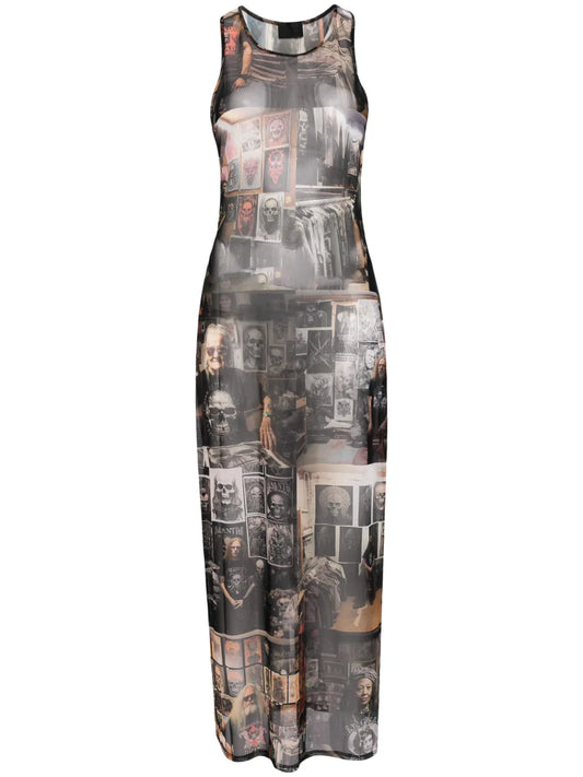 Metal Friends-Print Mesh Dress
