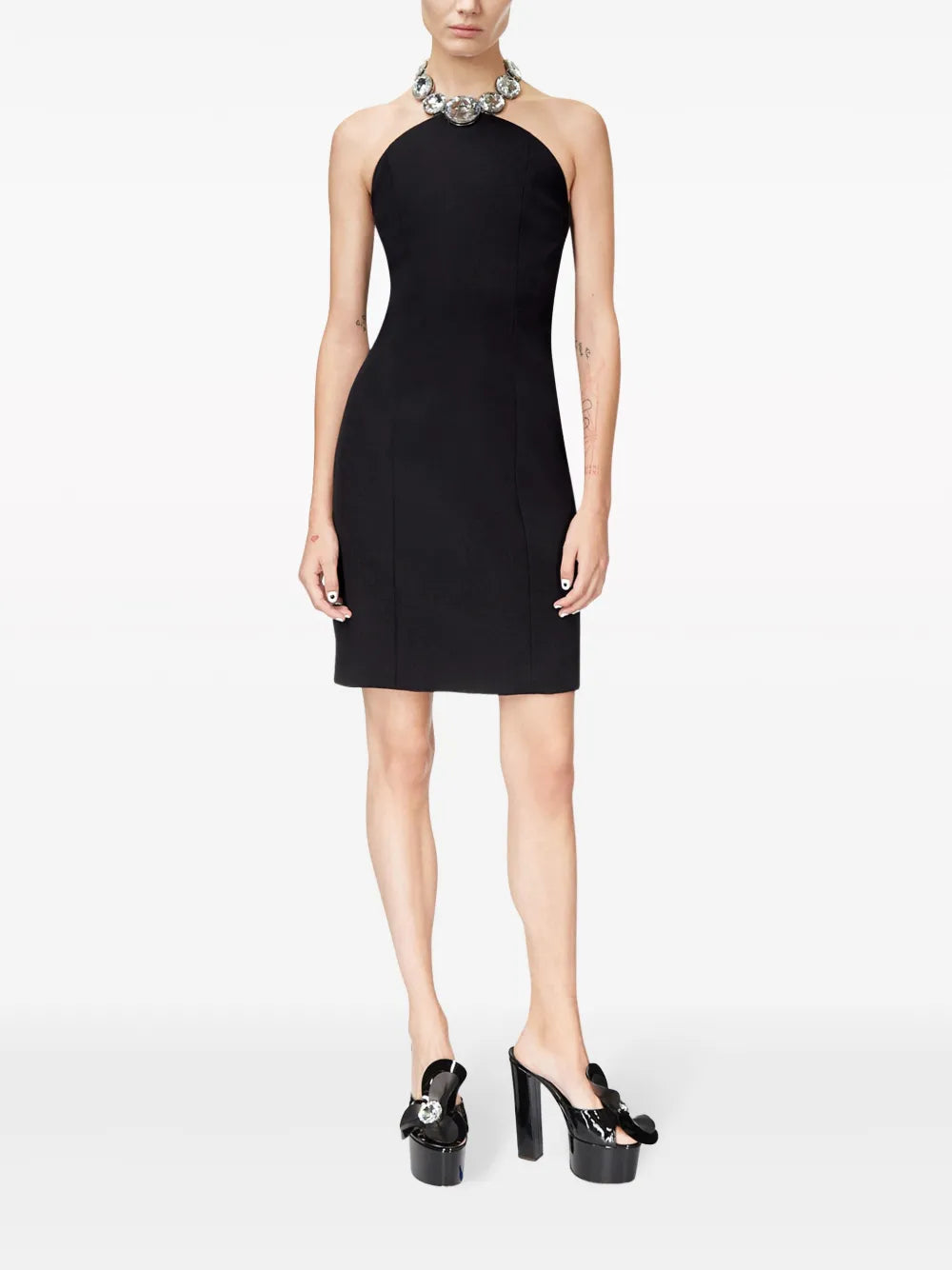 Crystal-Embellished Halter Dress