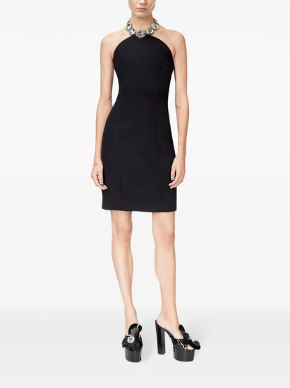 Crystal-Embellished Halter Dress
