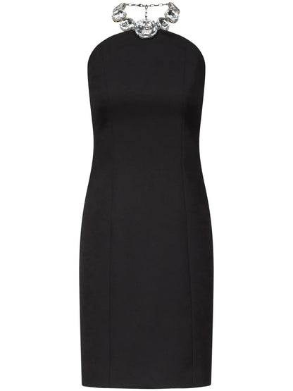 Crystal-Embellished Halter Dress