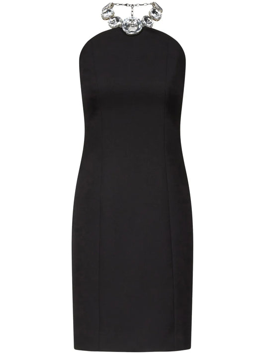 Crystal-Embellished Halter Dress
