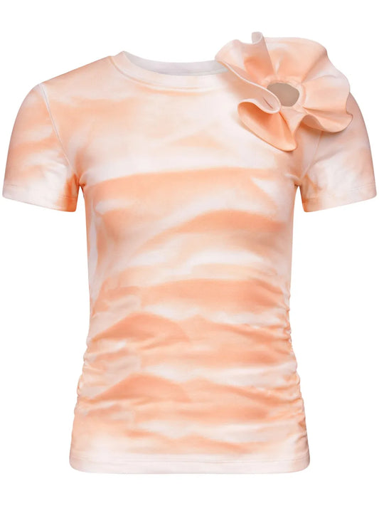 Ruffled Flower-Appliqué T-Shirt