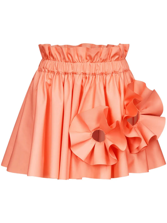 Ruffled Flower-Appliqué Mini Skirt