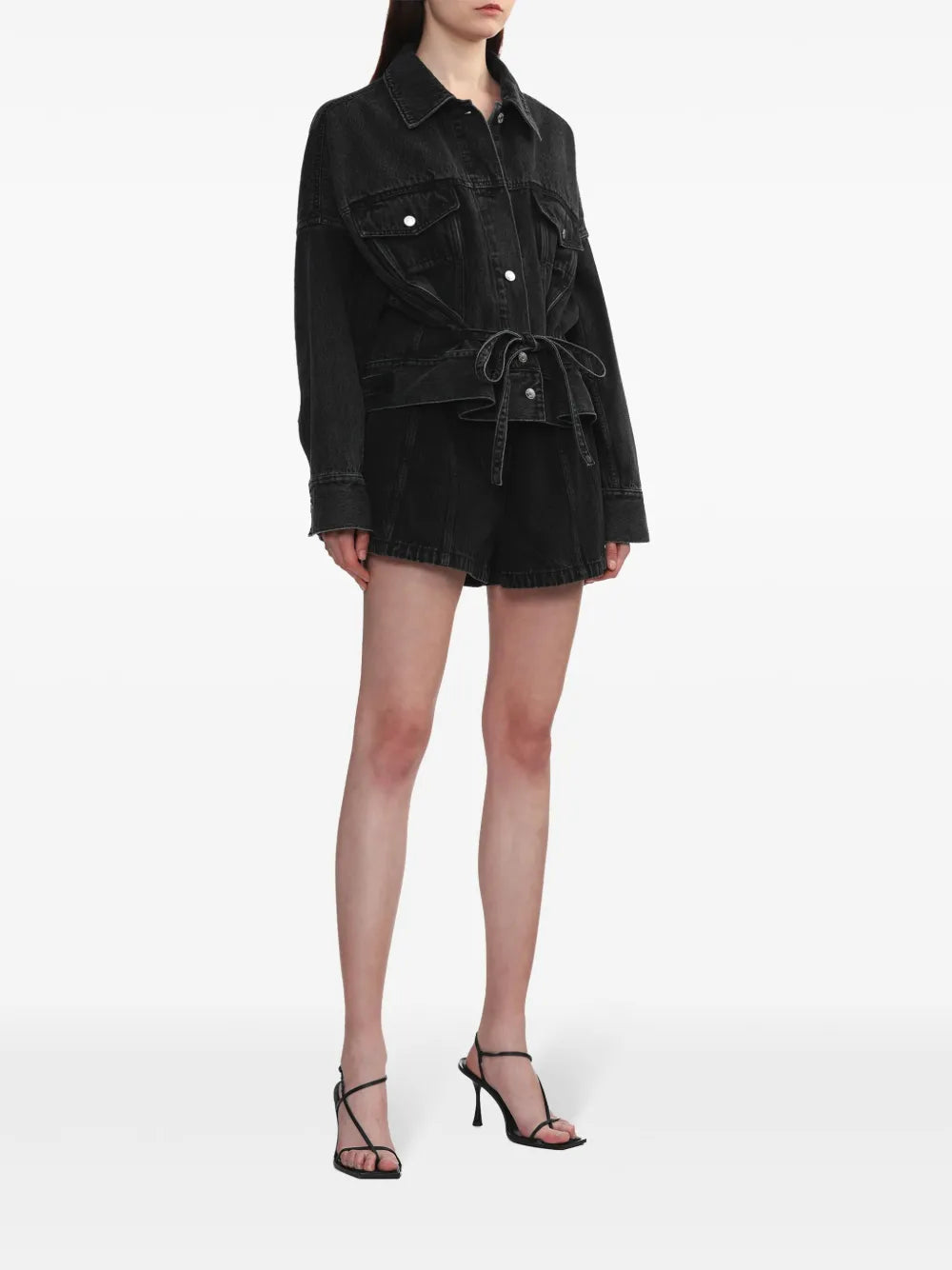 Button-Up Belted Denim Jacket