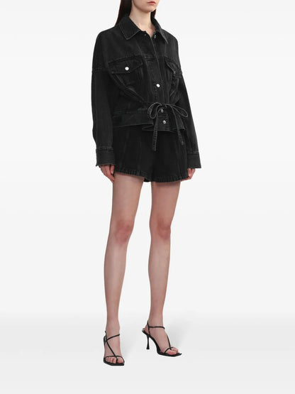 Button-Up Belted Denim Jacket