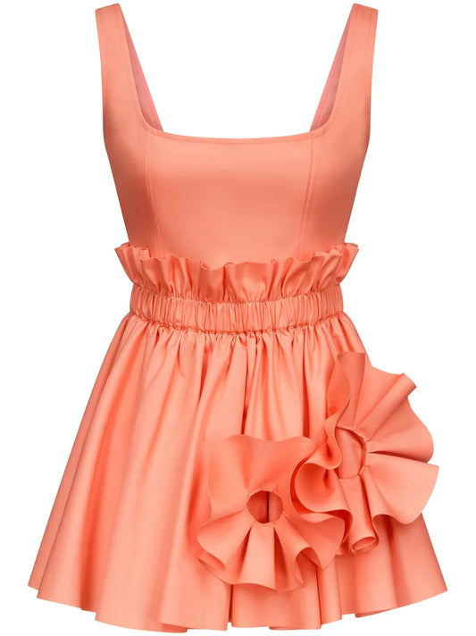 Ruffled Flower-Appliqué Mini Dress