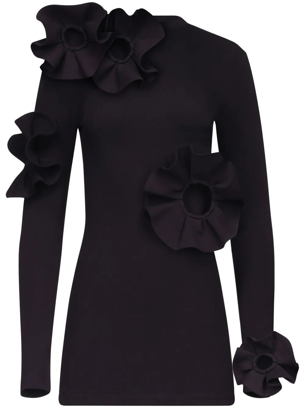 Ruffled Flower-Appliqué Mini Dress