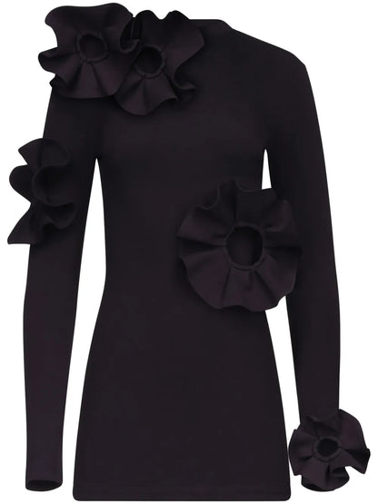Ruffled Flower-Appliqué Mini Dress