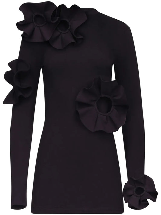 Ruffled Flower-Appliqué Mini Dress