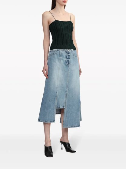 Asymmetric-Hem Denim Midi Skirt