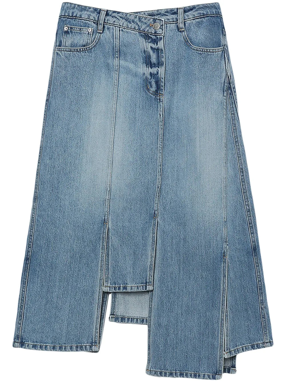 Asymmetric-Hem Denim Midi Skirt
