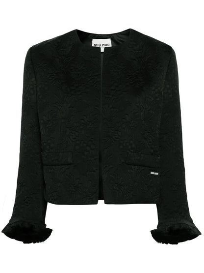 Floral-Matelessé Cropped Jacket
