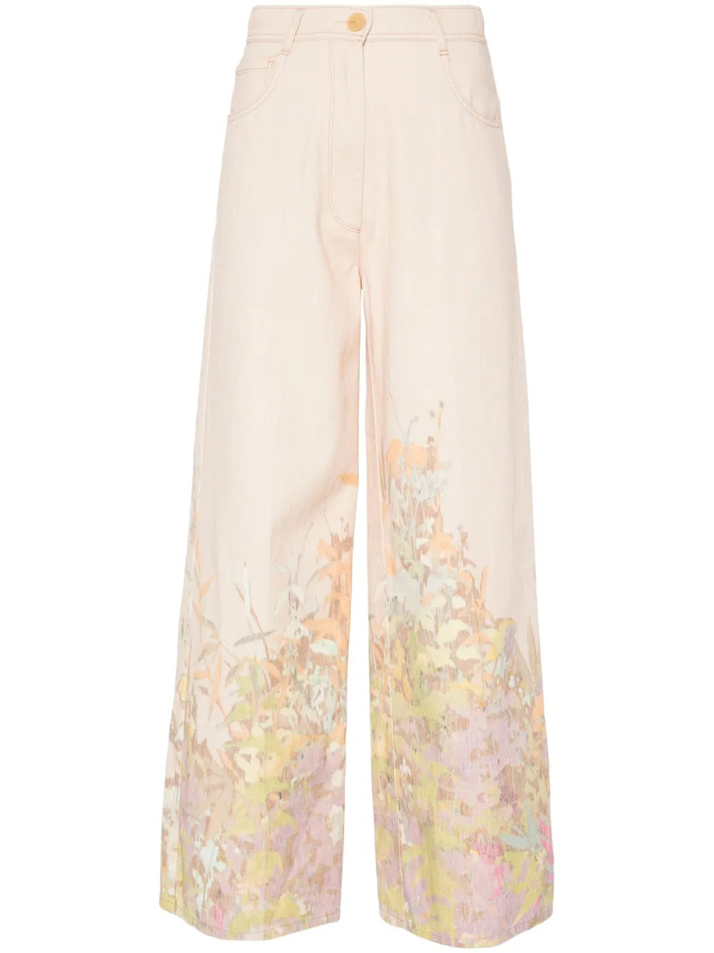 Floral-Print Wide-Leg Jeans