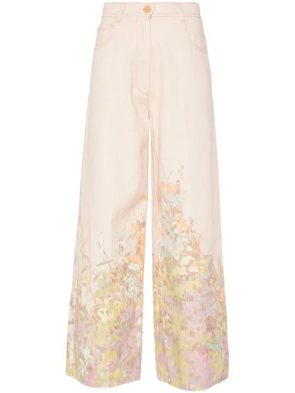 Floral-Print Wide-Leg Jeans