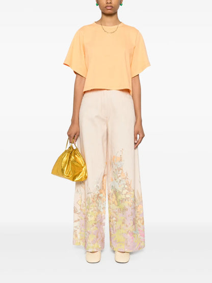 Floral-Print Wide-Leg Jeans