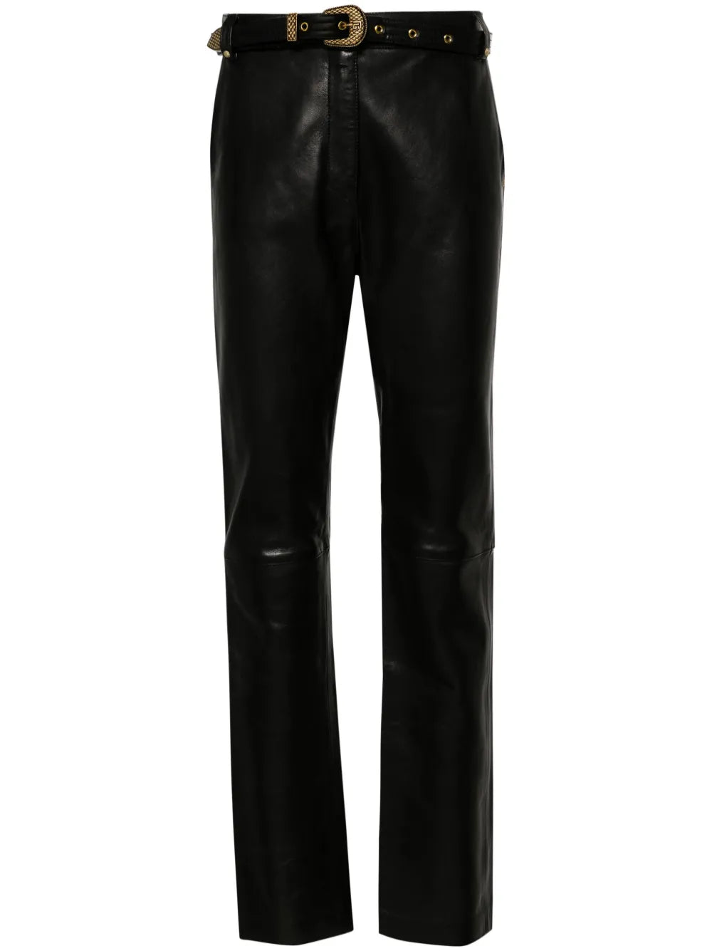 Belted High-Rise Leather Trousers