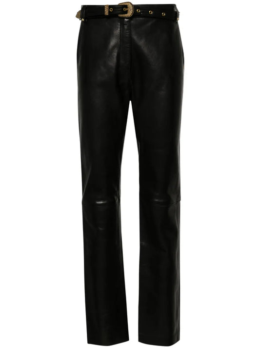 Belted High-Rise Leather Trousers