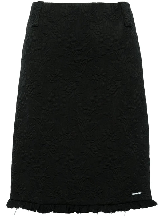 Floral-Matelassé Pencil Skirt
