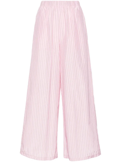Striped Poplin Wide Trousers