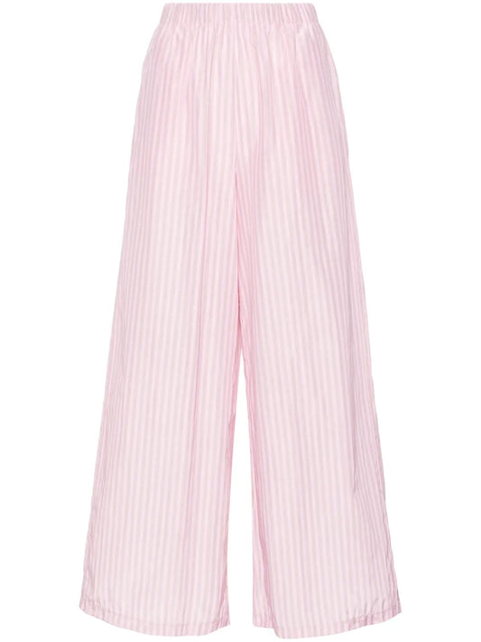 Striped Poplin Wide Trousers