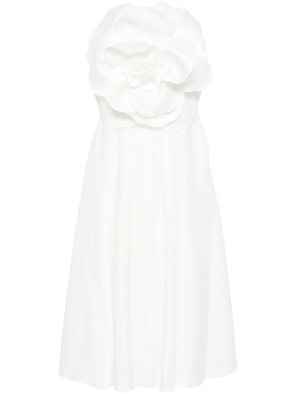 Floral-Appliqué Taffeta Midi Dress