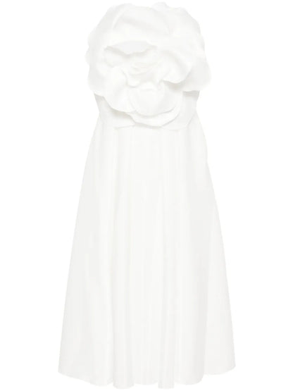 Floral-Appliqué Taffeta Midi Dress