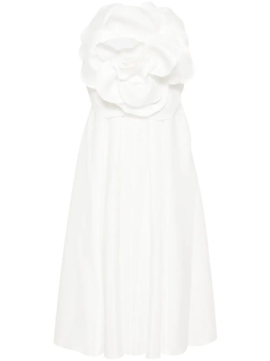 Floral-Appliqué Taffeta Midi Dress