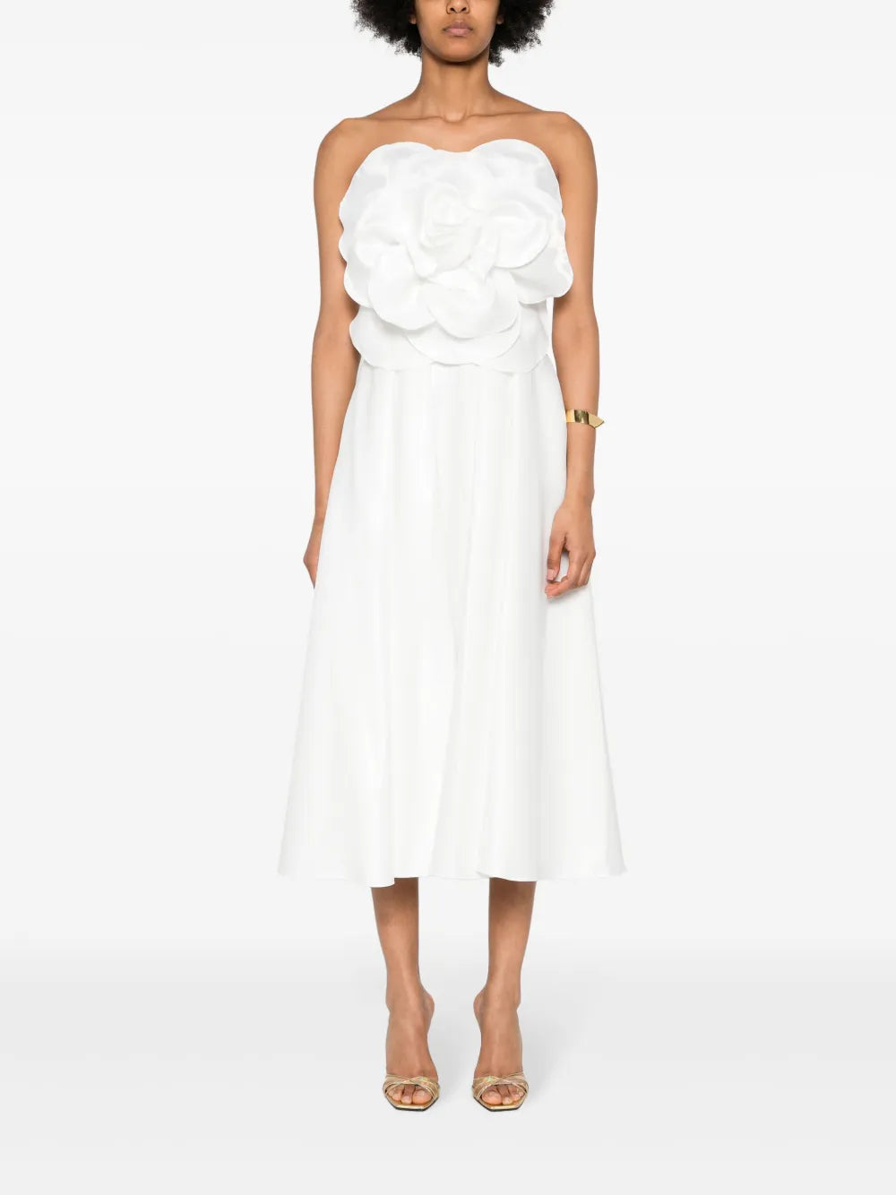 Floral-Appliqué Taffeta Midi Dress