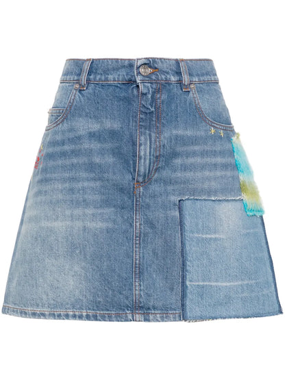 Appliqué-Detail Denim Miniskirt