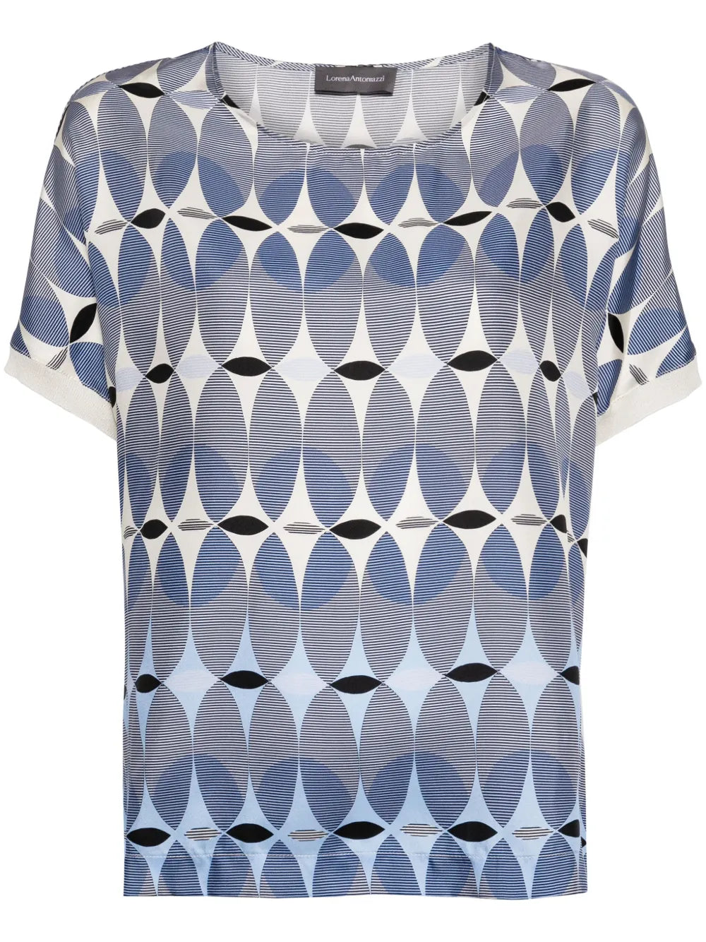 Geometric-Print Silk T-Shirt