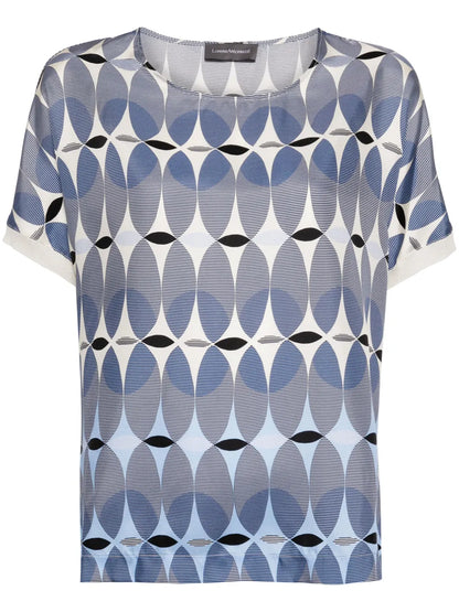 Geometric-Print Silk T-Shirt