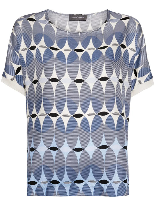 Geometric-Print Silk T-Shirt