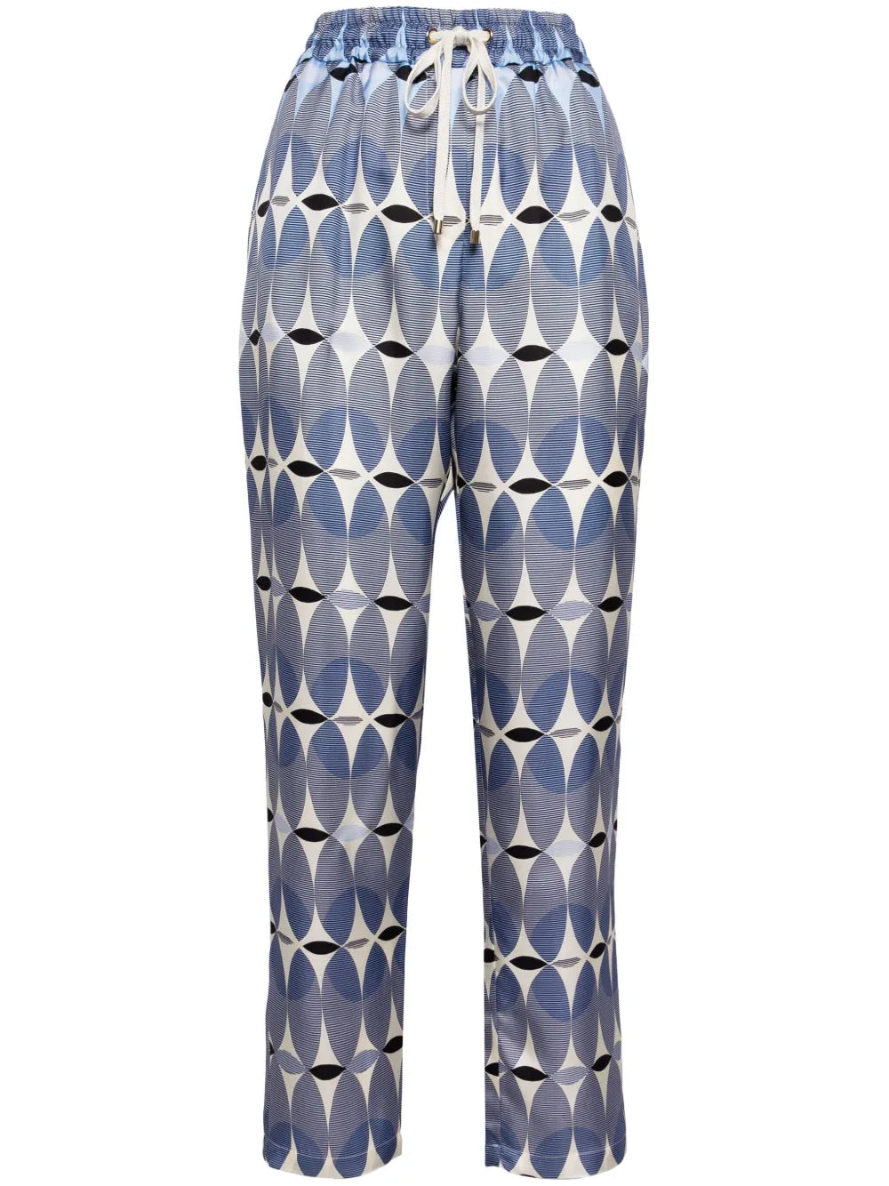 Graphic-Print Elasticated-Waist Silk Trousers