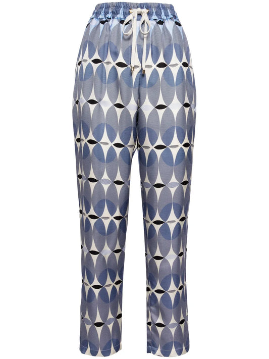 Graphic-Print Elasticated-Waist Silk Trousers