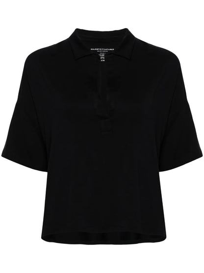 Split-Neck Jersey Polo Top