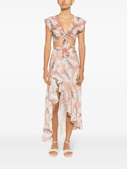 Delloref Floral Asymmetric Skirt