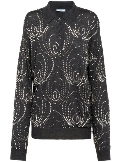 Crystal-Embellished Cashmere Polo Shirt