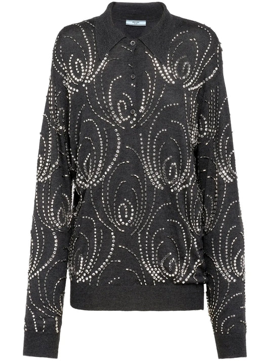 Crystal-Embellished Cashmere Polo Shirt