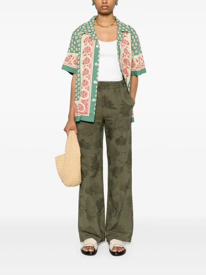 Floral-Embroidered Straight Trousers