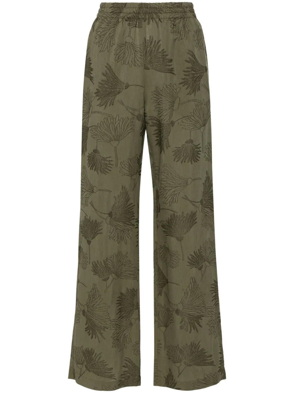 Floral-Embroidered Straight Trousers