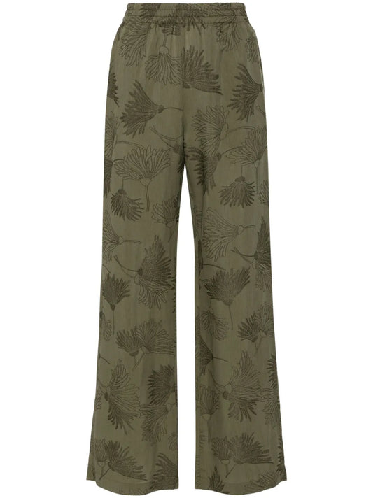Floral-Embroidered Straight Trousers