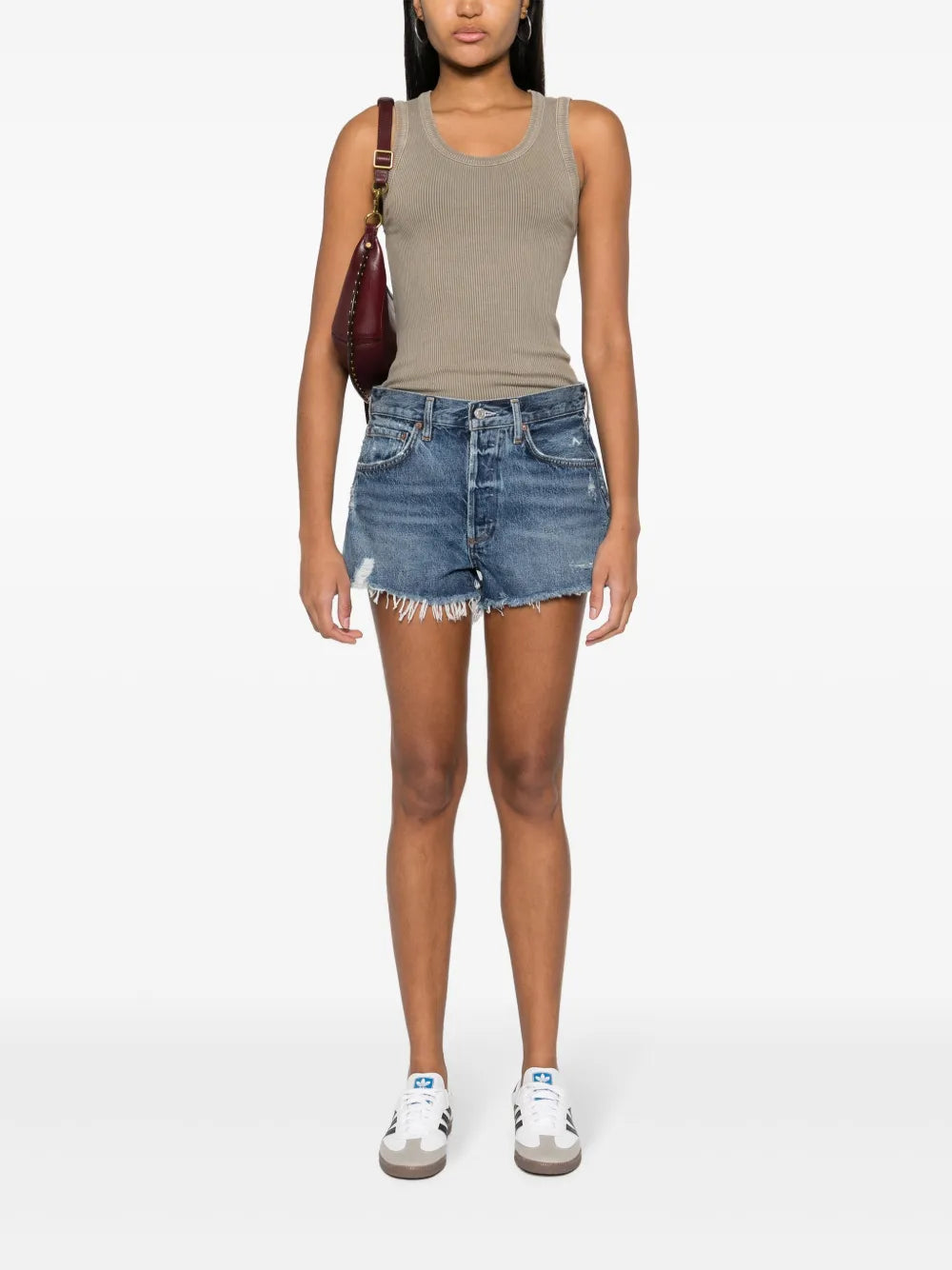 Frayed-Edge Denim Shorts