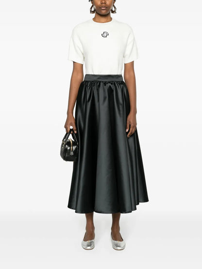 Volume Satin Midi Skirt