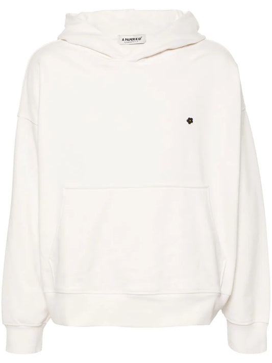 Floral-Button Cotton Hoodie