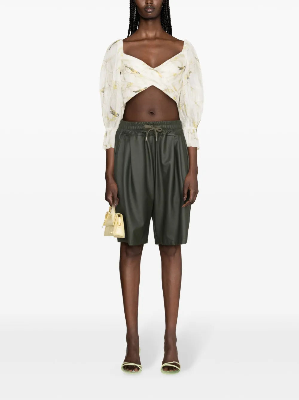 Acacia Birds-Print Cropped Blouse